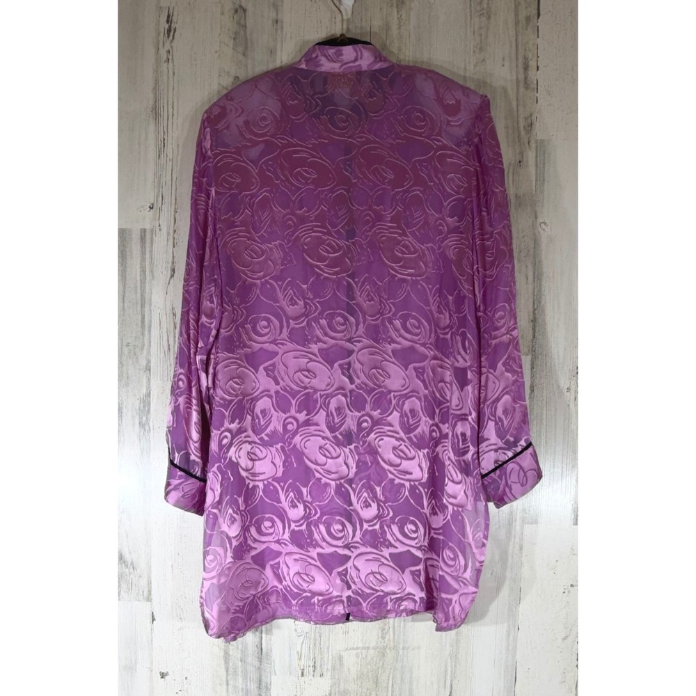 Bob Mackie Wearable Art Large Purple Silk Blend Floral Burnout Sheer Tunic - Picture 2 of 10